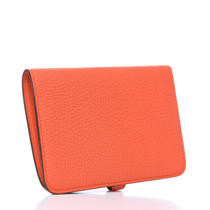 Hermes Togo Verso Dogon Compact Wallet Orange Poppy Rose Candy 3 of 7