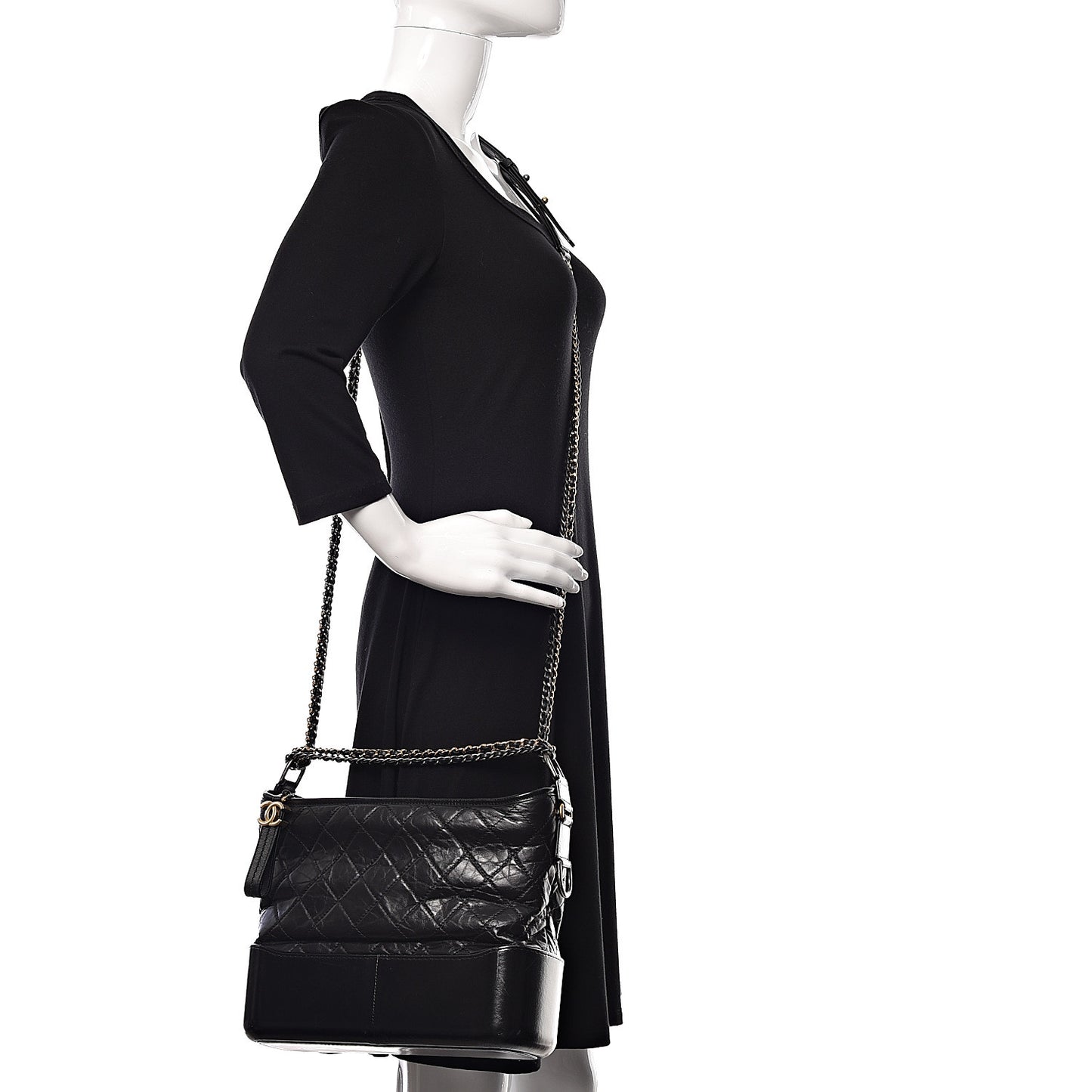 Aged Calfskin Quilted Medium Gabrielle Hobo Black