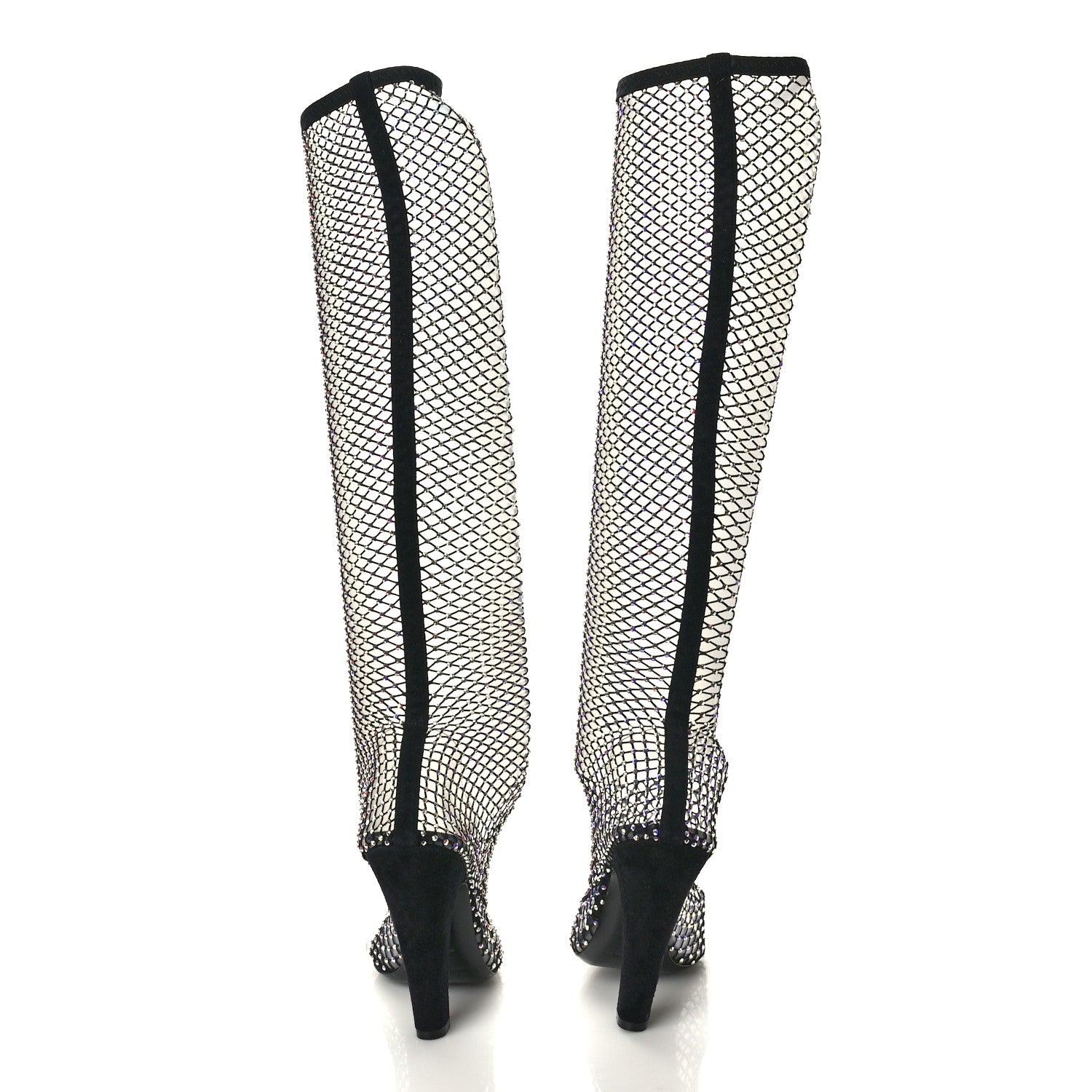 Saint Laurent Mesh Crystal Koller 100 Knee High Boots 37 Black 5 of 7