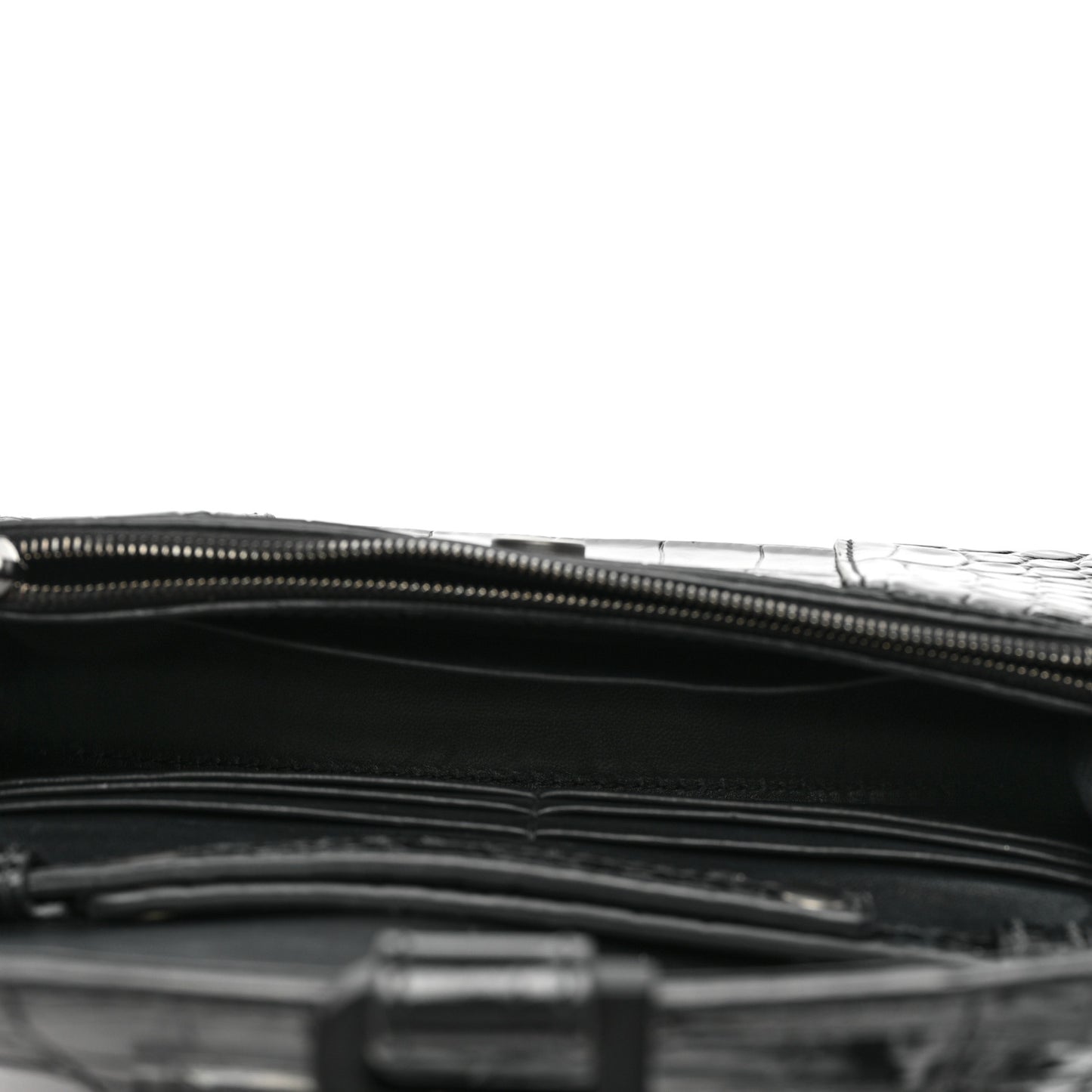 Shiny Calfskin Monochrome Crocodile Embossed Hourglass Chain Bag Black