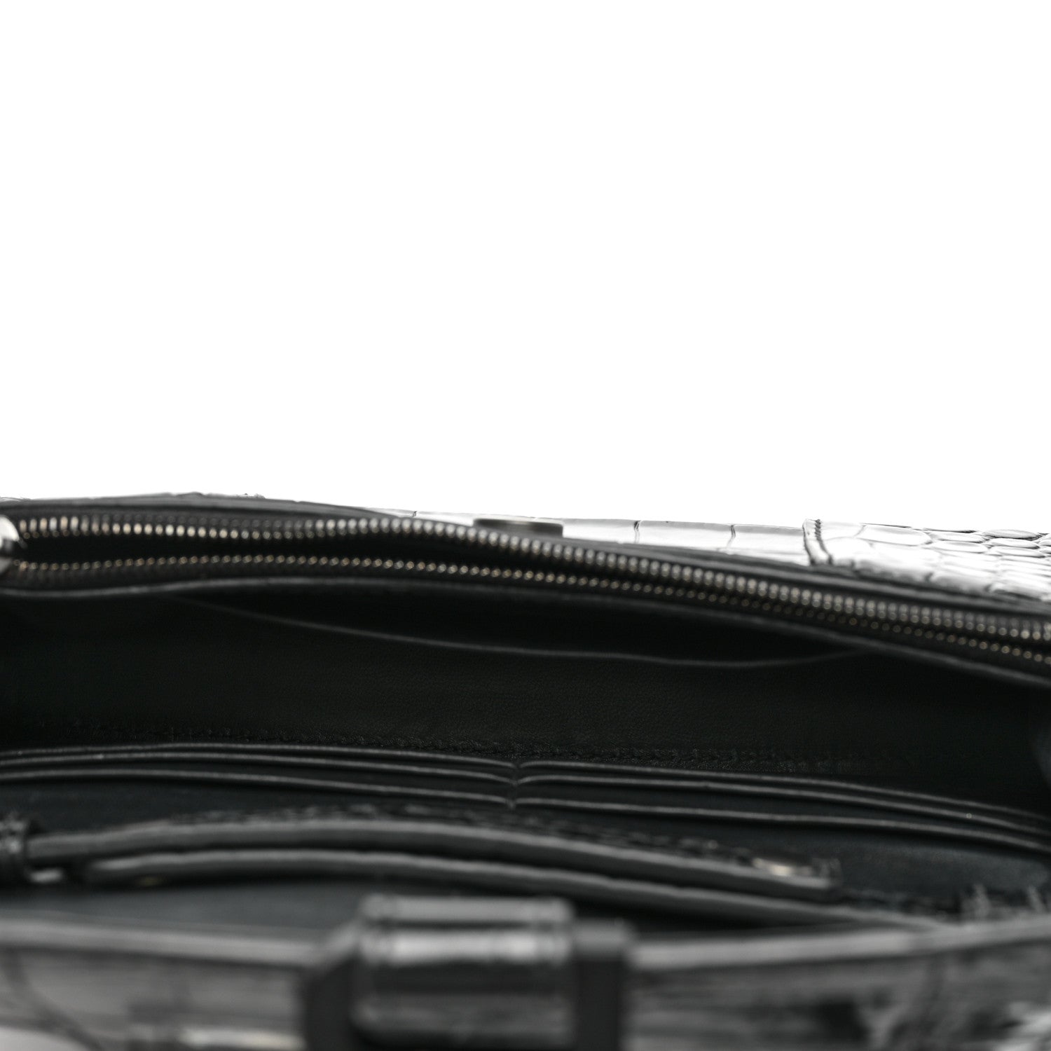 Balenciaga Shiny Calfskin Monochrome Crocodile Embossed Hourglass Chain Bag Black 5 of 10