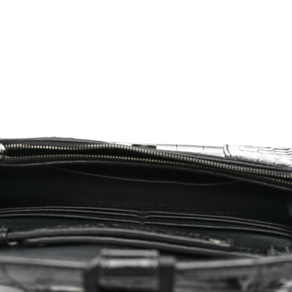 Balenciaga Shiny Calfskin Monochrome Crocodile Embossed Hourglass Chain Bag Black 5 of 10