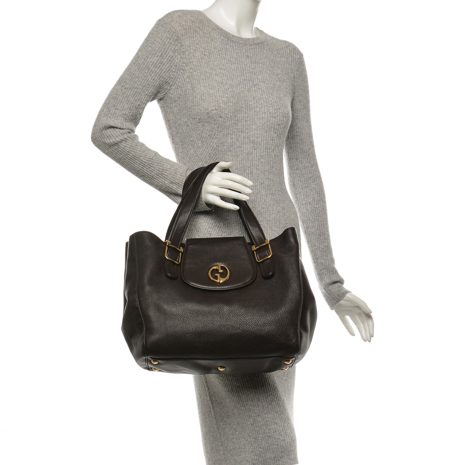 Gucci Pebbled Calfskin Medium 1973 Tote Dark Brown 2 of 7