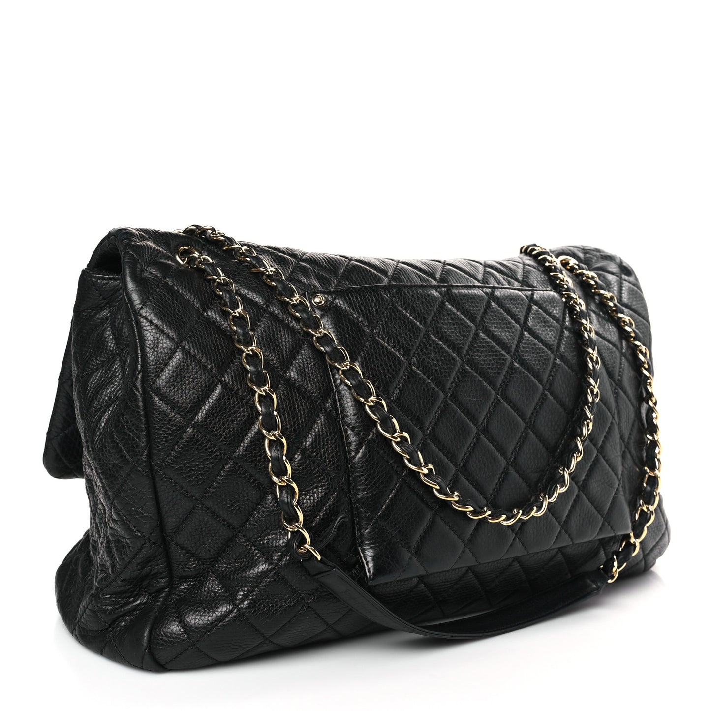 Calfskin Quilted XXL Travel Flap Bag Black