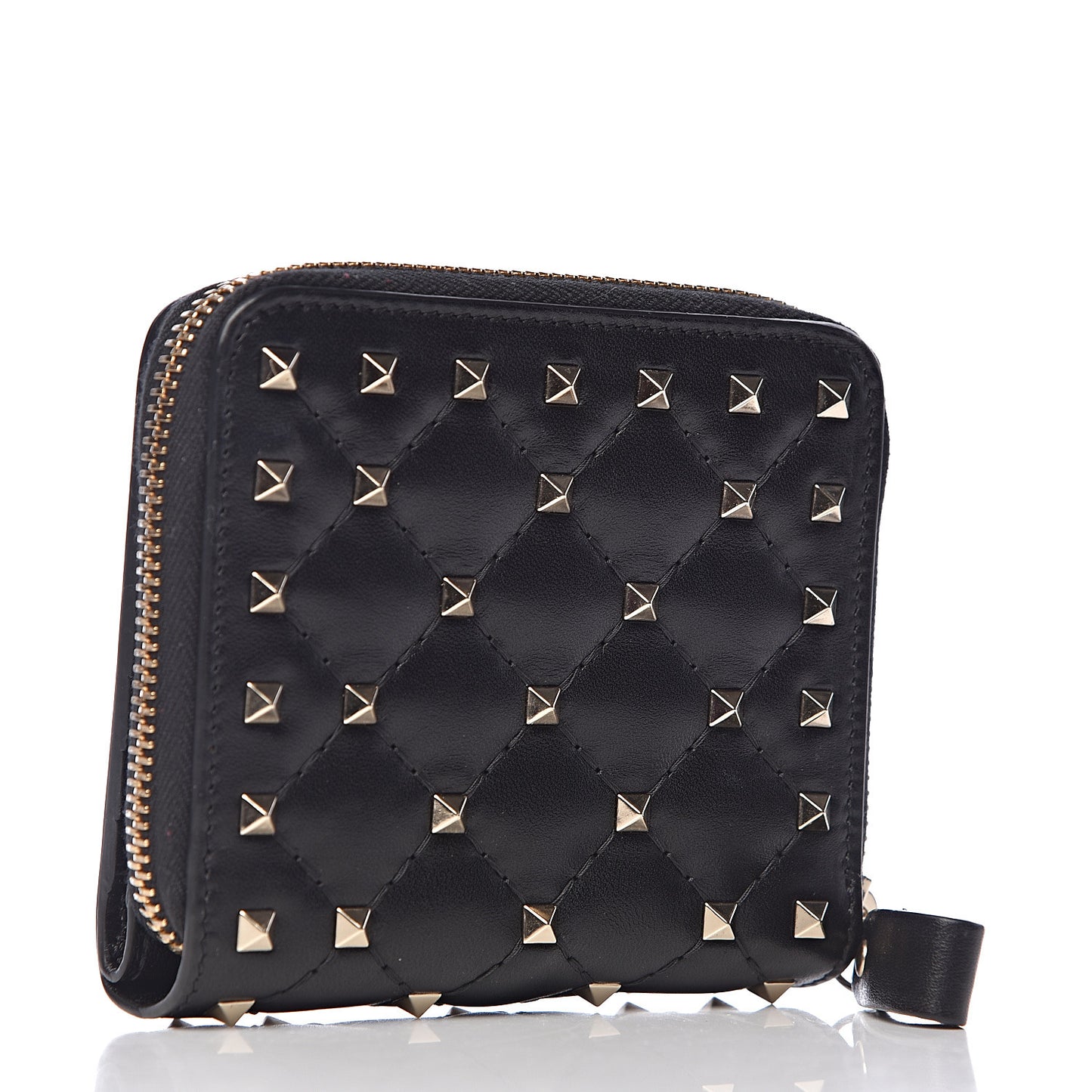 Nappa Rockstud Spike Compact Zip Around Wallet Black