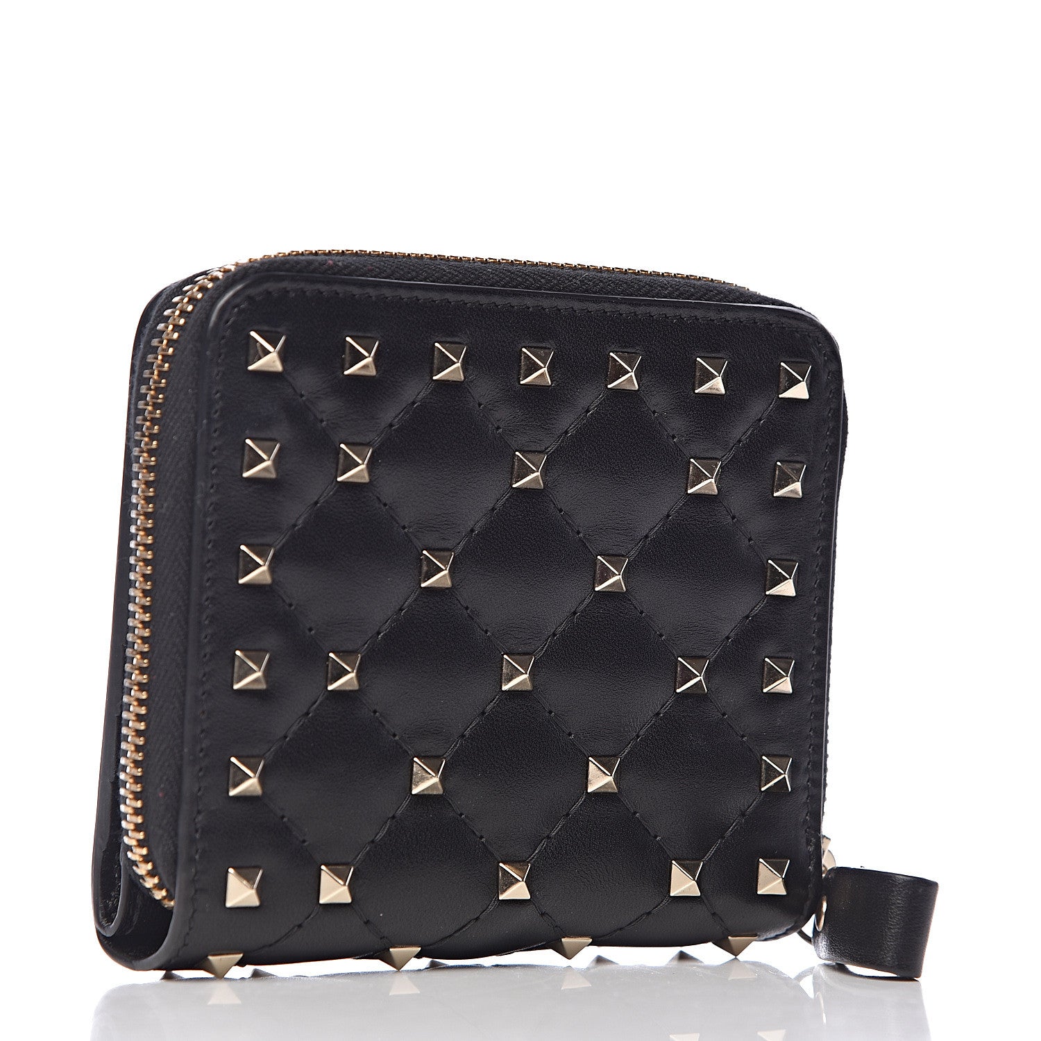 Valentino Garavani Nappa Rockstud Spike Compact Zip Around Wallet Black 3 of 9