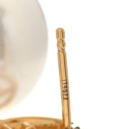Fendi Metal Crystal Pearl Logo Drop Earrings Gold 6 of 7