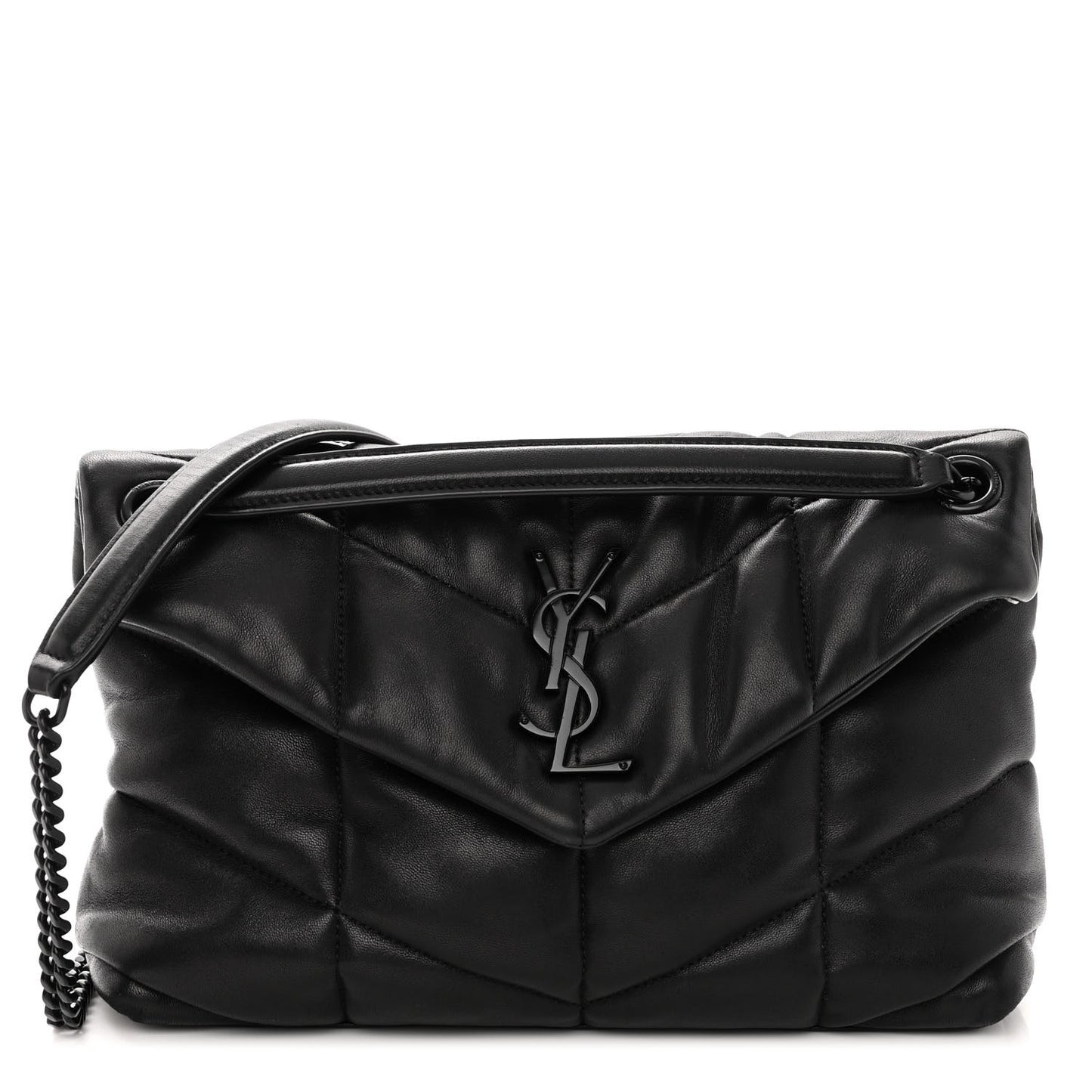 Lambskin Quilted Monogram Monochrome Small Loulou Puffer Chain Satchel Black