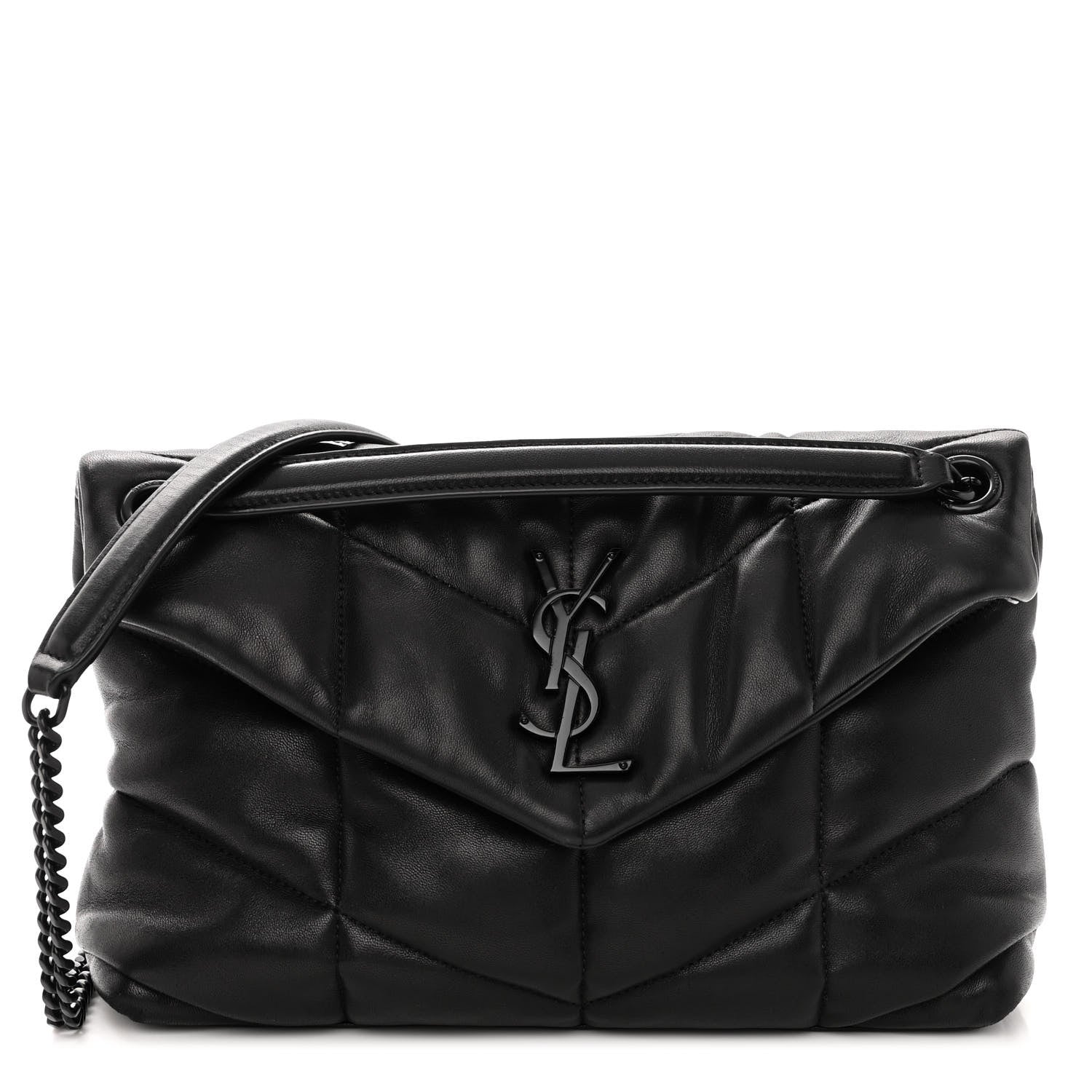Saint Laurent Lambskin Quilted Monogram Monochrome Small Loulou Puffer Chain Satchel Black 1 of 9