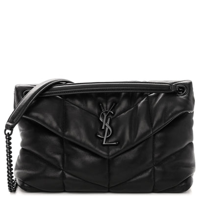 Saint Laurent Lambskin Quilted Monogram Monochrome Small Loulou Puffer Chain Satchel Black 1 of 9