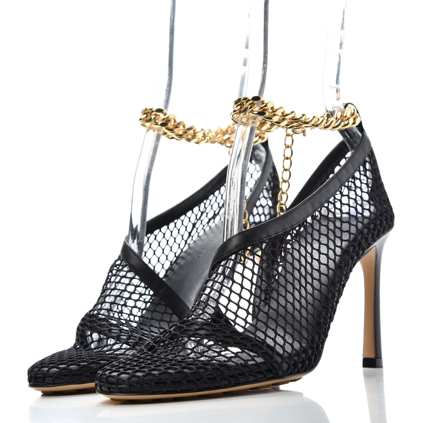 Mesh Nappa Chunky Chain Sandals 35 Black