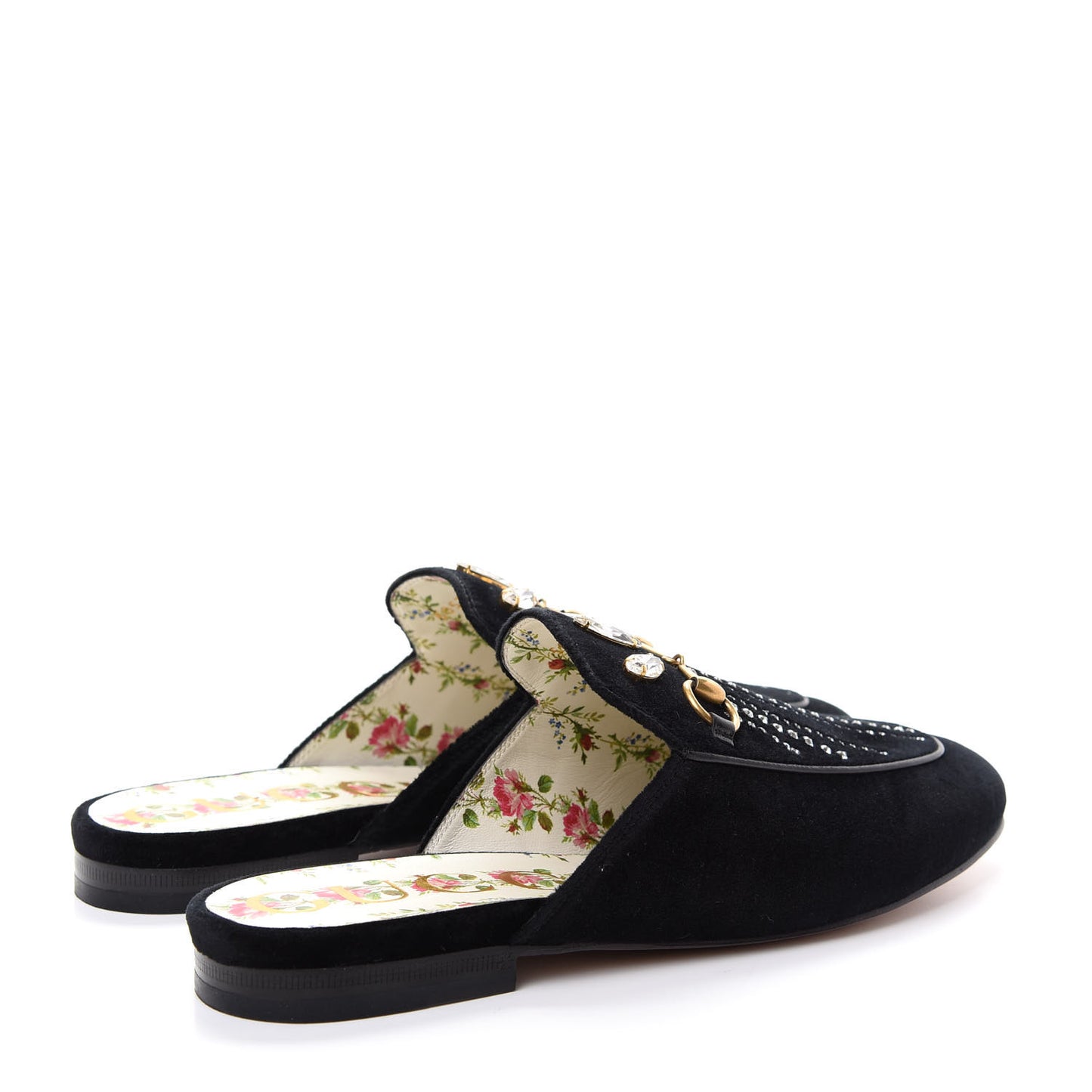 Velvet Marquise Crystals Womens Princetown Slippers 38.5 Black