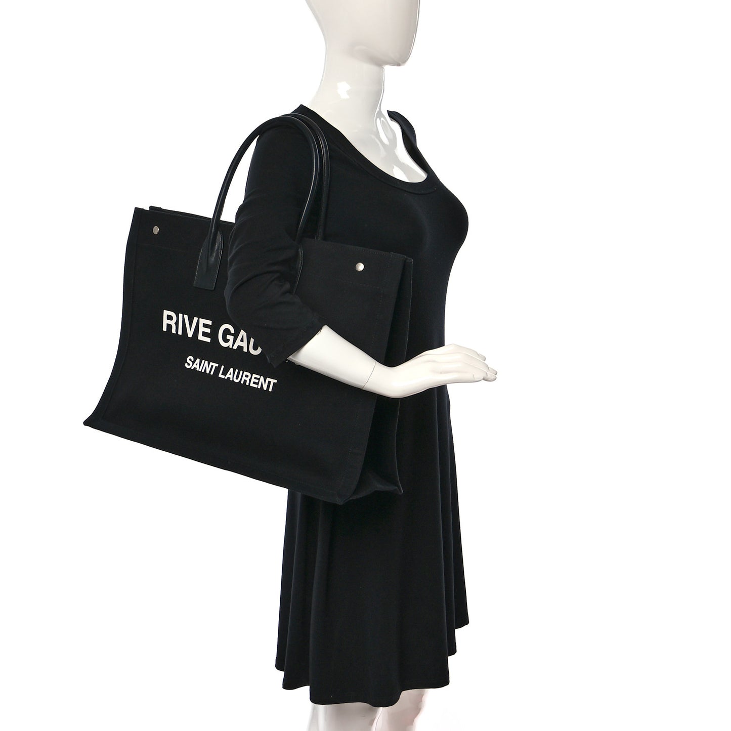 Linen Calfskin Rive Gauche Tote Black