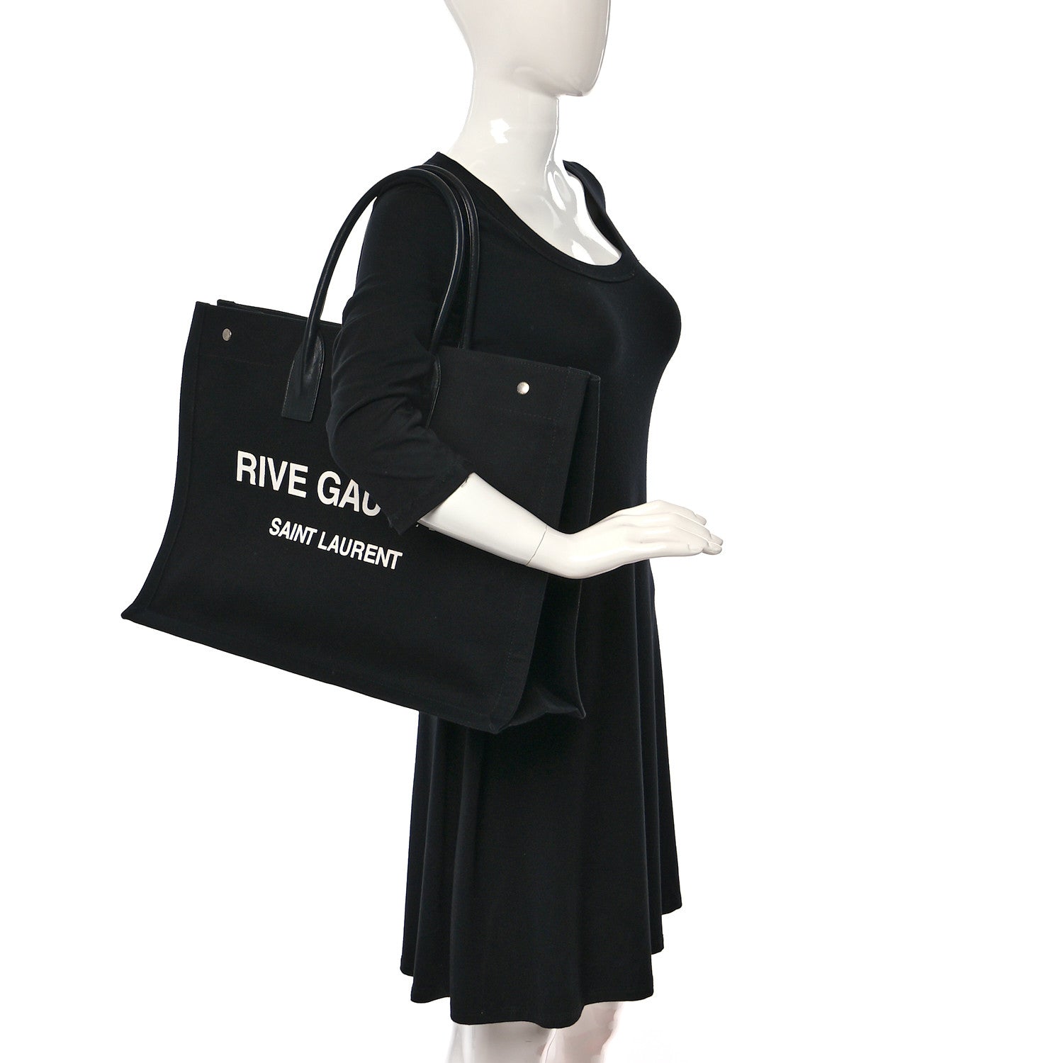 Saint Laurent Linen Calfskin Rive Gauche Tote Black 2 of 8
