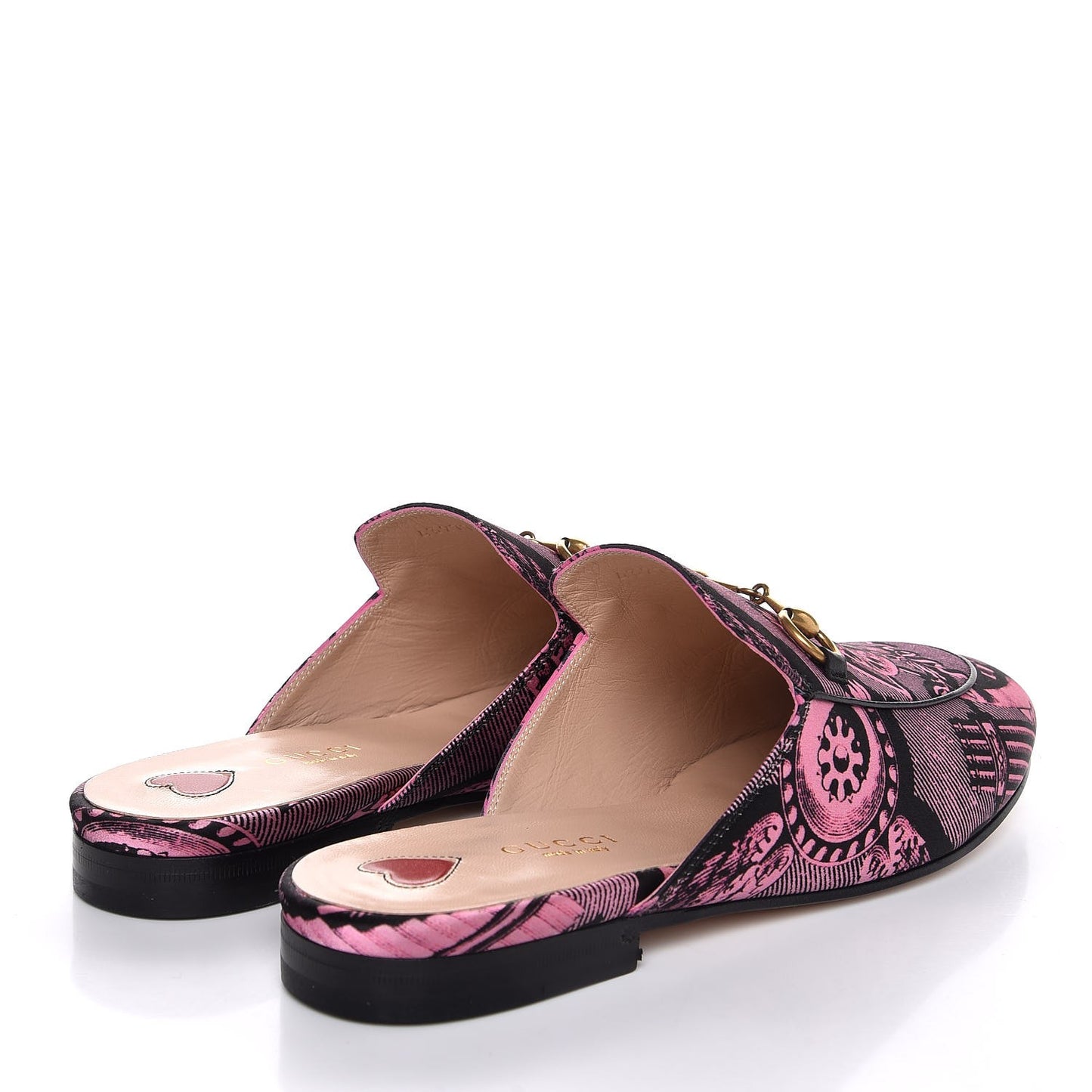 Silk Satin GG Wallpaper Saint Romain Womens Princetown Slippers 36.5 Pink Black