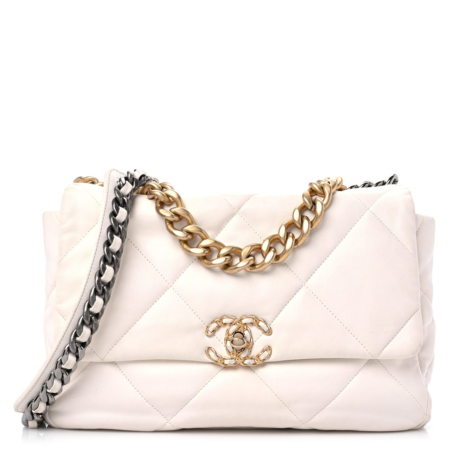 Lambskin Quilted Large Chanel 19 Flap White