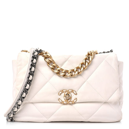 Chanel Lambskin Quilted Large Chanel 19 Flap White 1 of 17