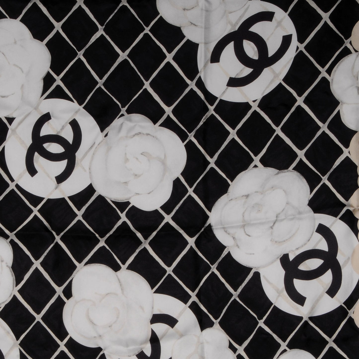 Silk CC Logo Camellia Scarf White Black