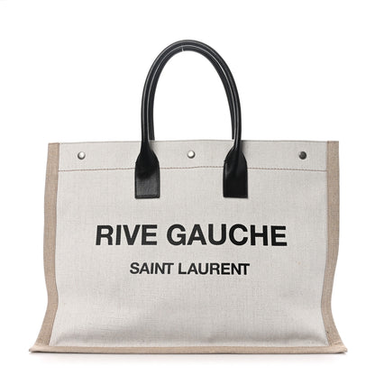 Saint Laurent Linen Calfskin Rive Gauche Tote Optic White 1 of 10