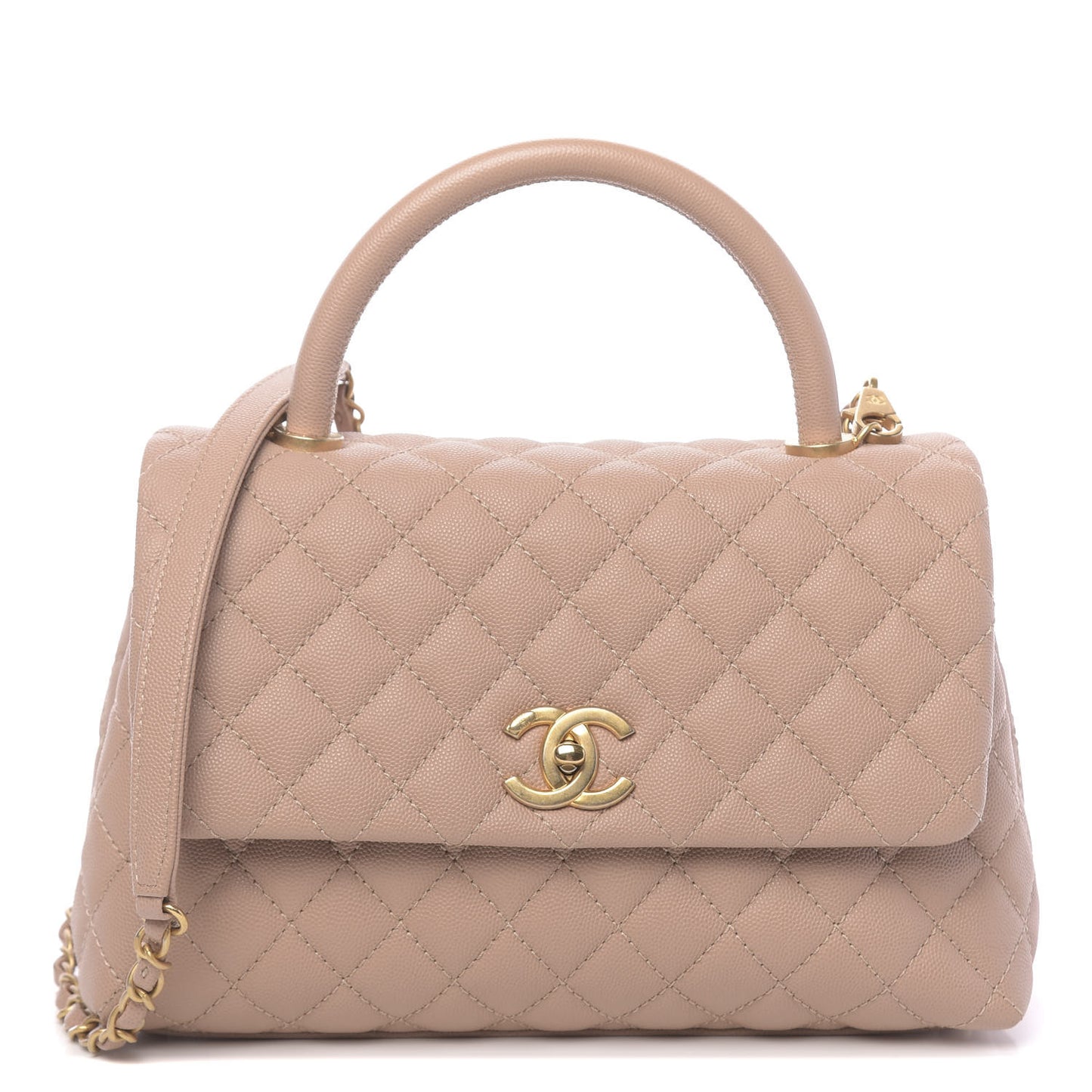 Caviar Quilted Small Coco Handle Flap Light Beige