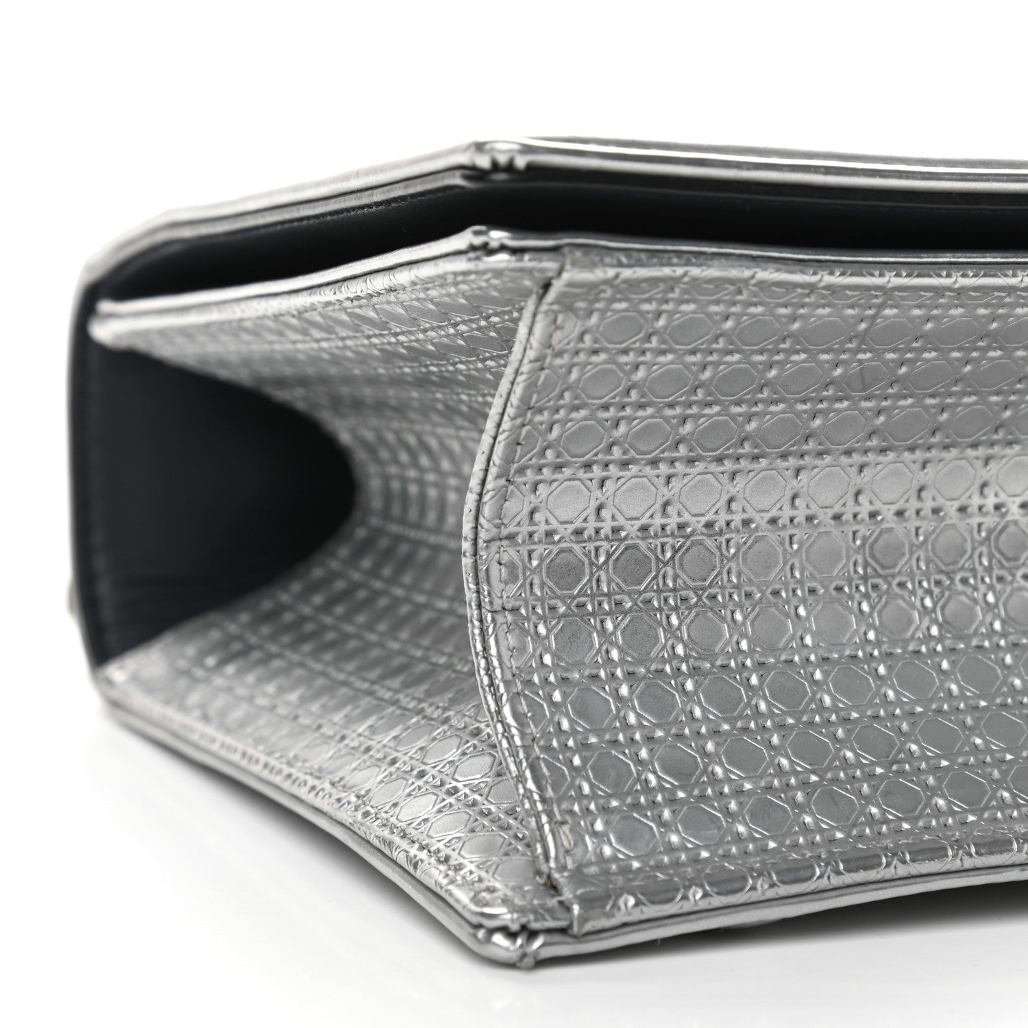Christian Dior Metallic Patent Micro-Cannage Medium Diorama Flap Bag Silver 7 of 8