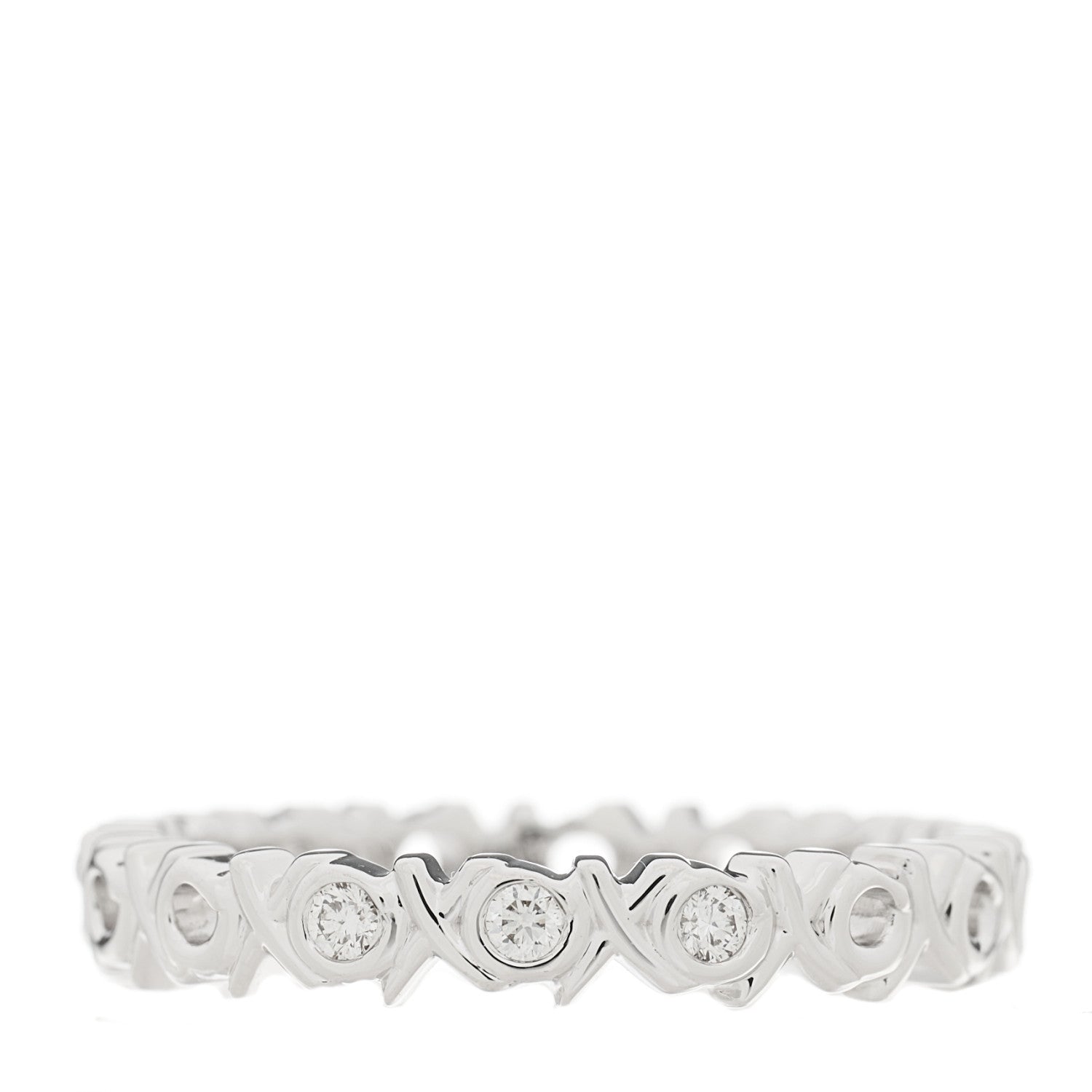 Tiffany 18K White Gold Diamond Love and Kisses Band Ring 53 6.5 1 of 5