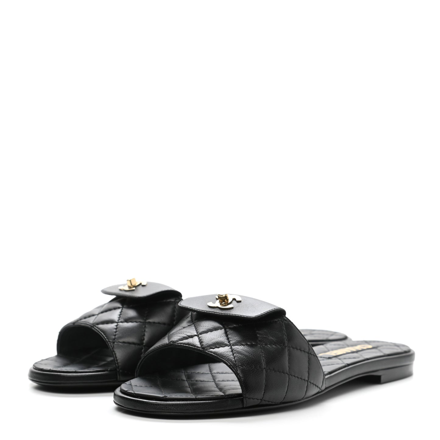 Lambskin Quilted CC Turnlock Sandals 40 Black