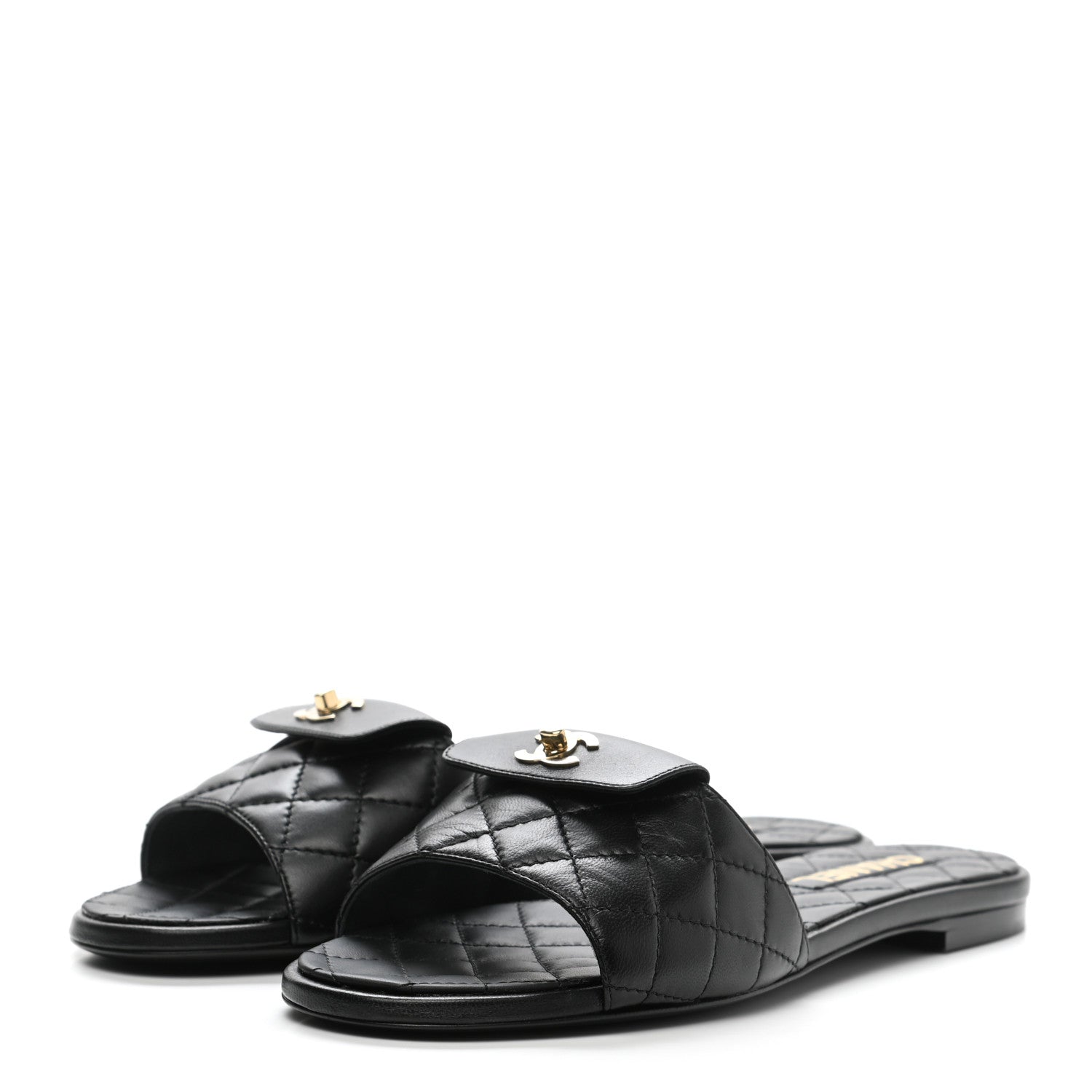 Chanel Lambskin Quilted CC Turnlock Sandals 40 Black 3 of 9