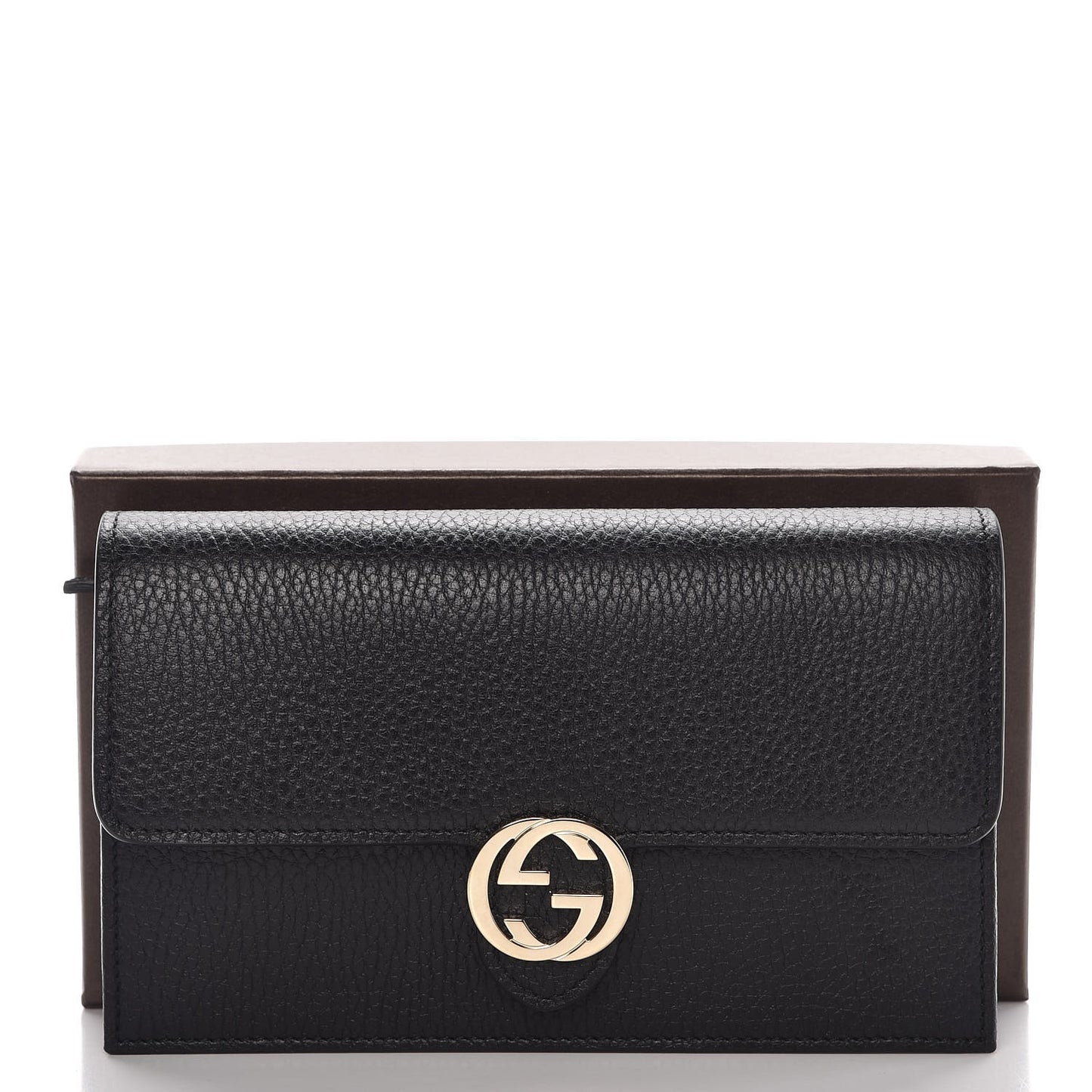 Dollar Calfskin Interlocking G Chain Wallet Black