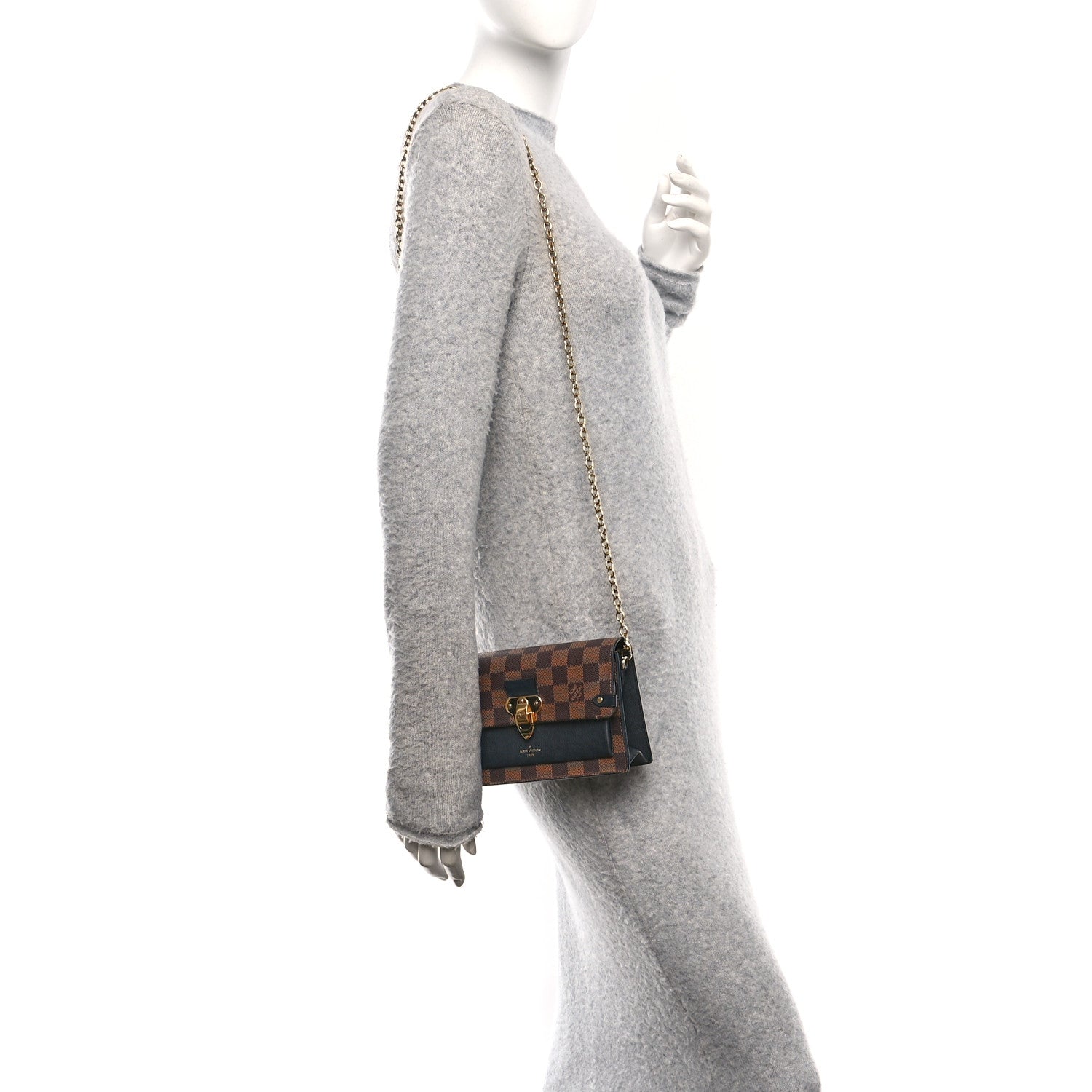 Louis Vuitton Damier Ebene Vavin Chain Wallet Black 2 of 12