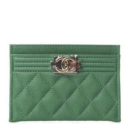 Chanel Caviar Quilted Boy Card Holder Green 1 of 9