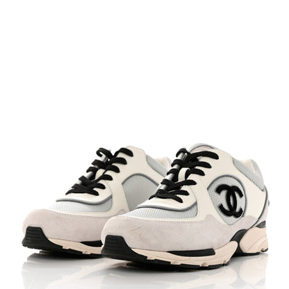 Chanel Mesh Suede Calfskin Womens CC Sneakers 41 White Silver Light Grey 3 of 11