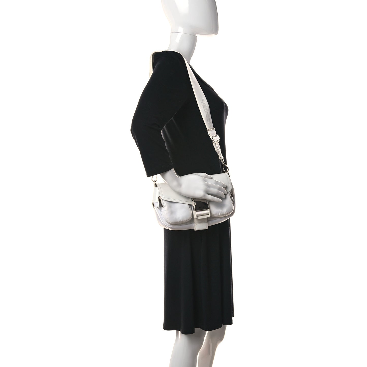 Re-Nylon Spazzolato Double Pocket Buckle Shoulder Bag White