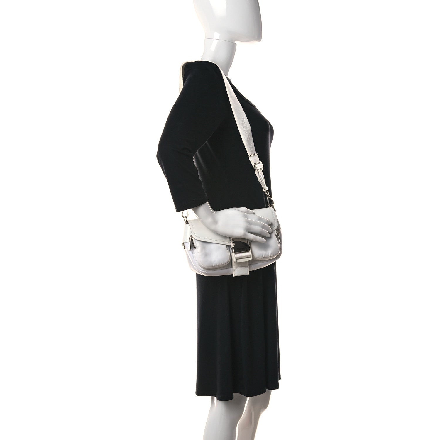 Prada Re-Nylon Spazzolato Double Pocket Buckle Shoulder Bag White 2 of 12