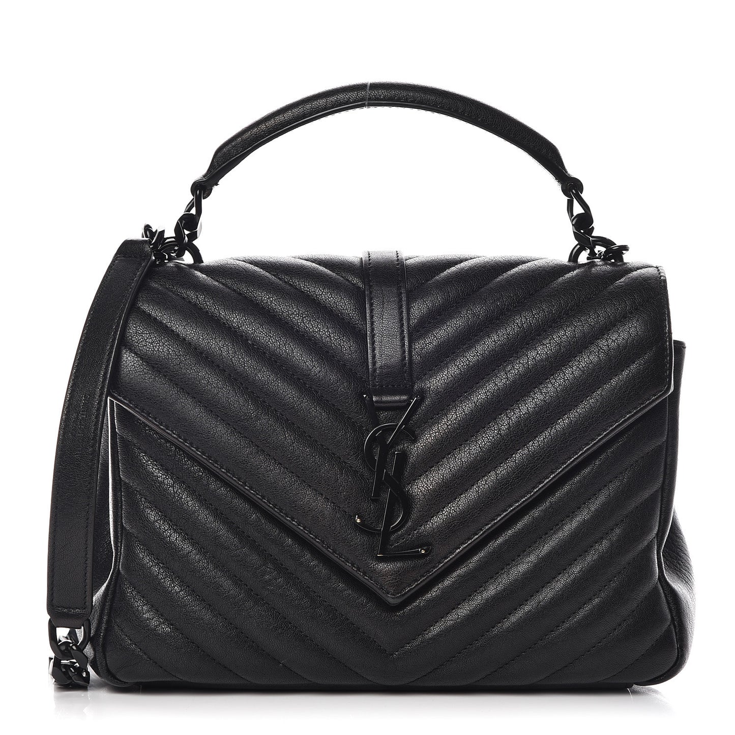Sheepskin Matelasse Chevron Monogram Medium College Bag Black