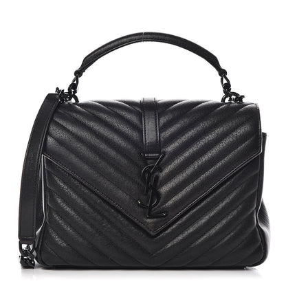 Saint Laurent Sheepskin Matelasse Chevron Monogram Medium College Bag Black 1 of 11