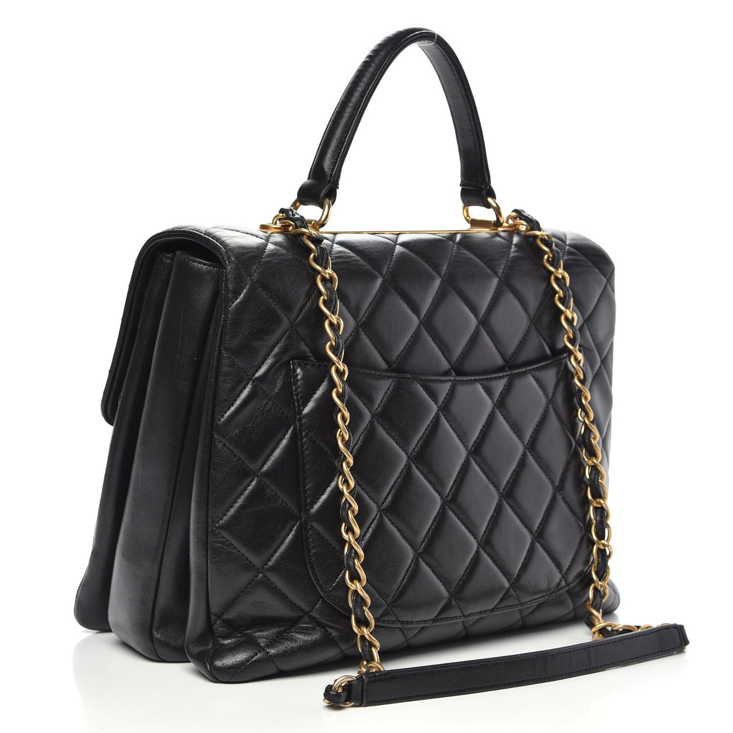 Lambskin Quilted Large Trendy CC Dual Handle Flap Bag Black