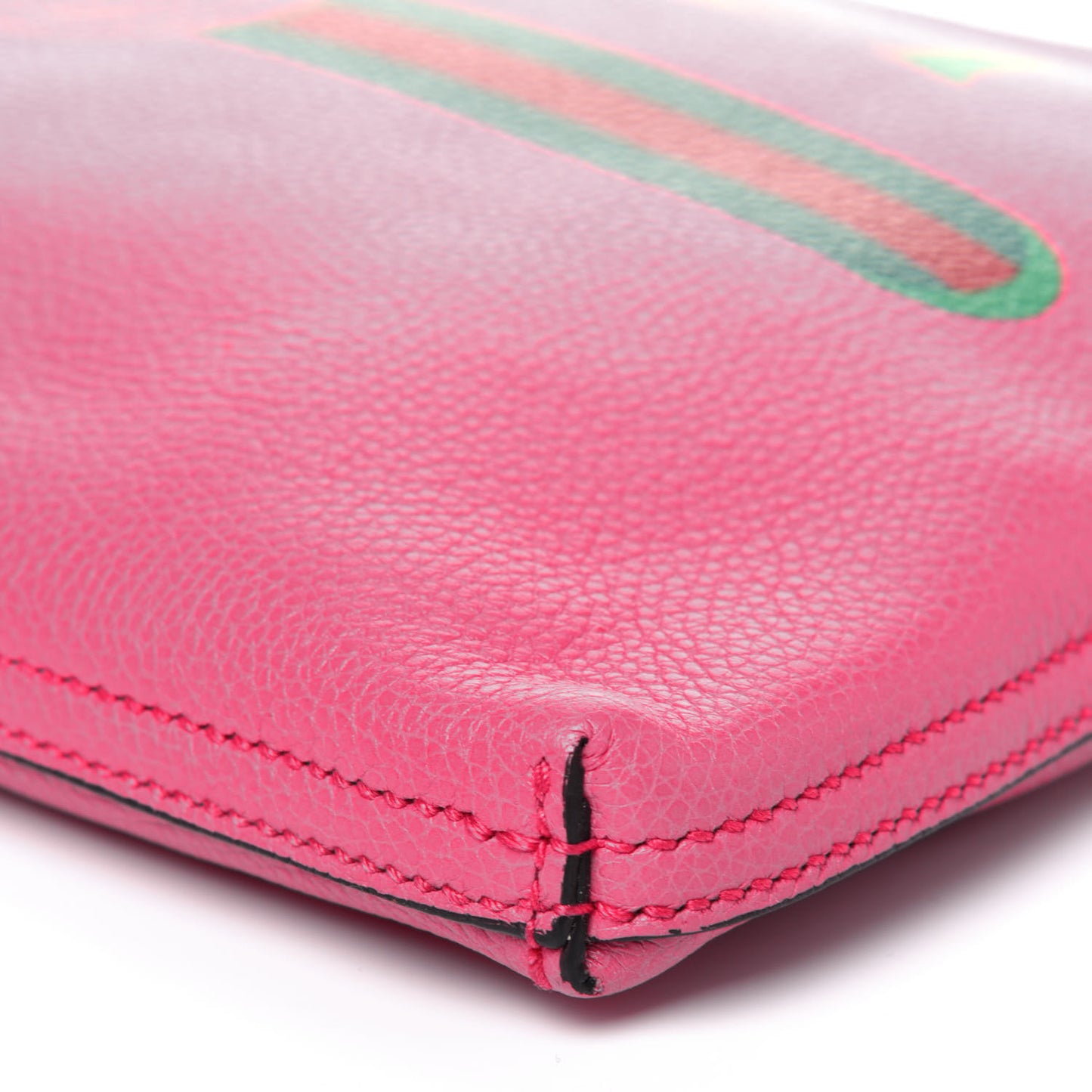 Pebbled Calfskin Medium Logo Portfolio Clutch Box Pink Green