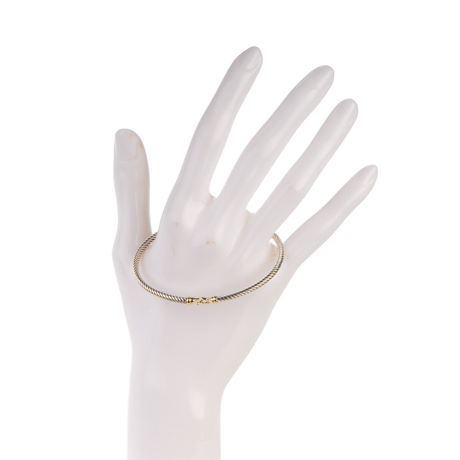 David Yurman Sterling Silver 18K Yellow Gold 3mm Cable Buckle Bracelet 2 of 4