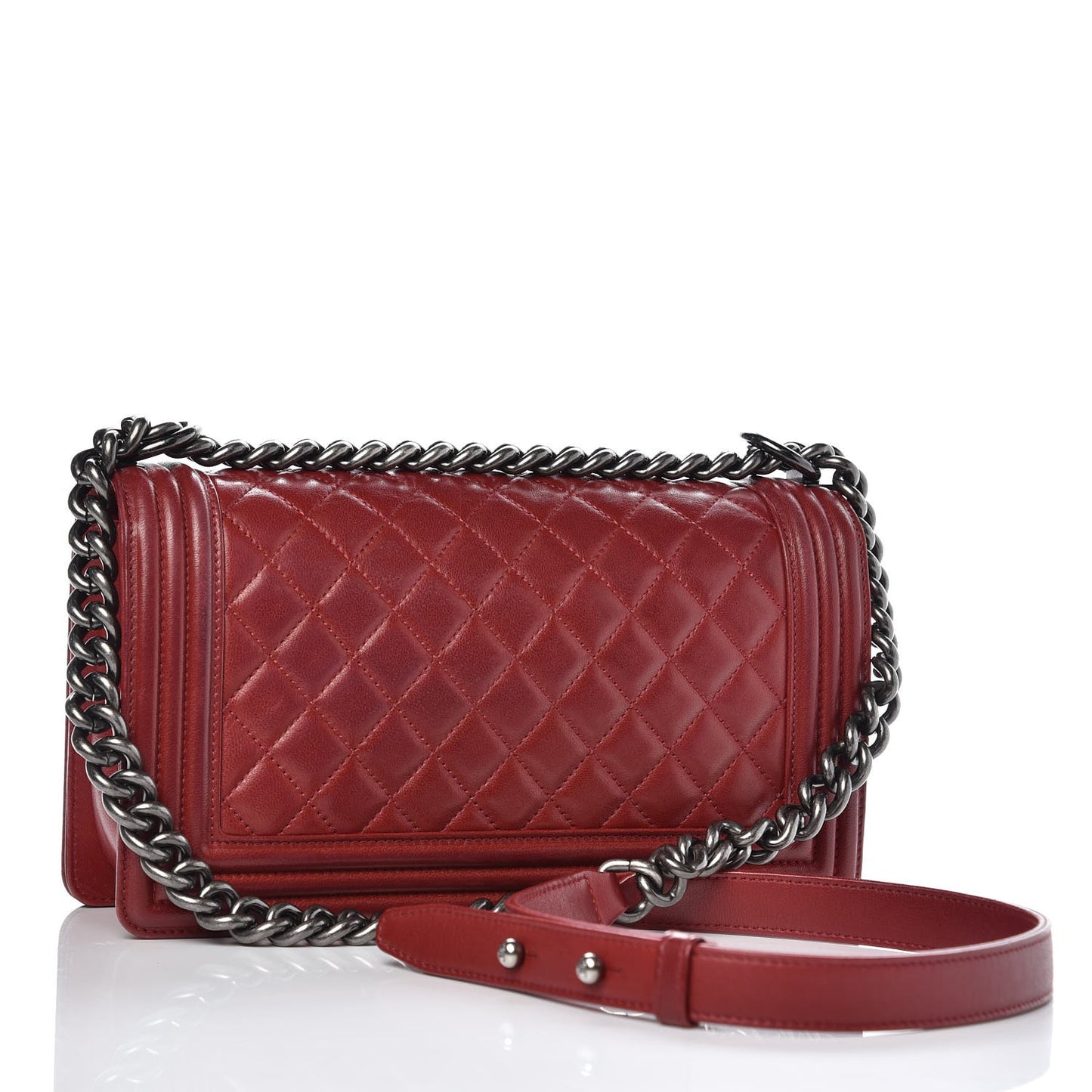 Lambskin Quilted Medium Boy Flap Red