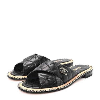 Chanel Lambskin Quilted Chain CC Sandals 39 Black 4 of 10