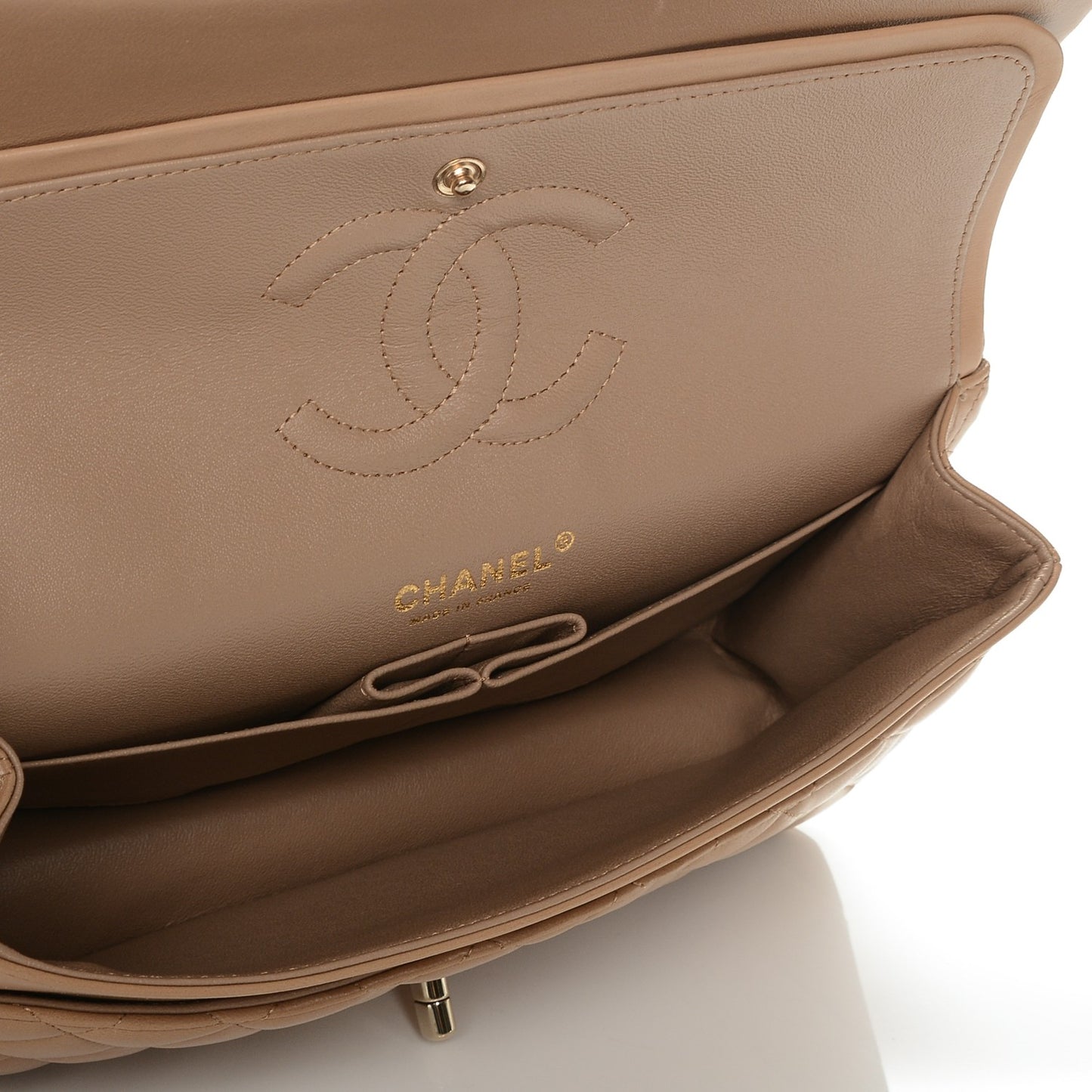 Lambskin Quilted Medium Double Flap Beige