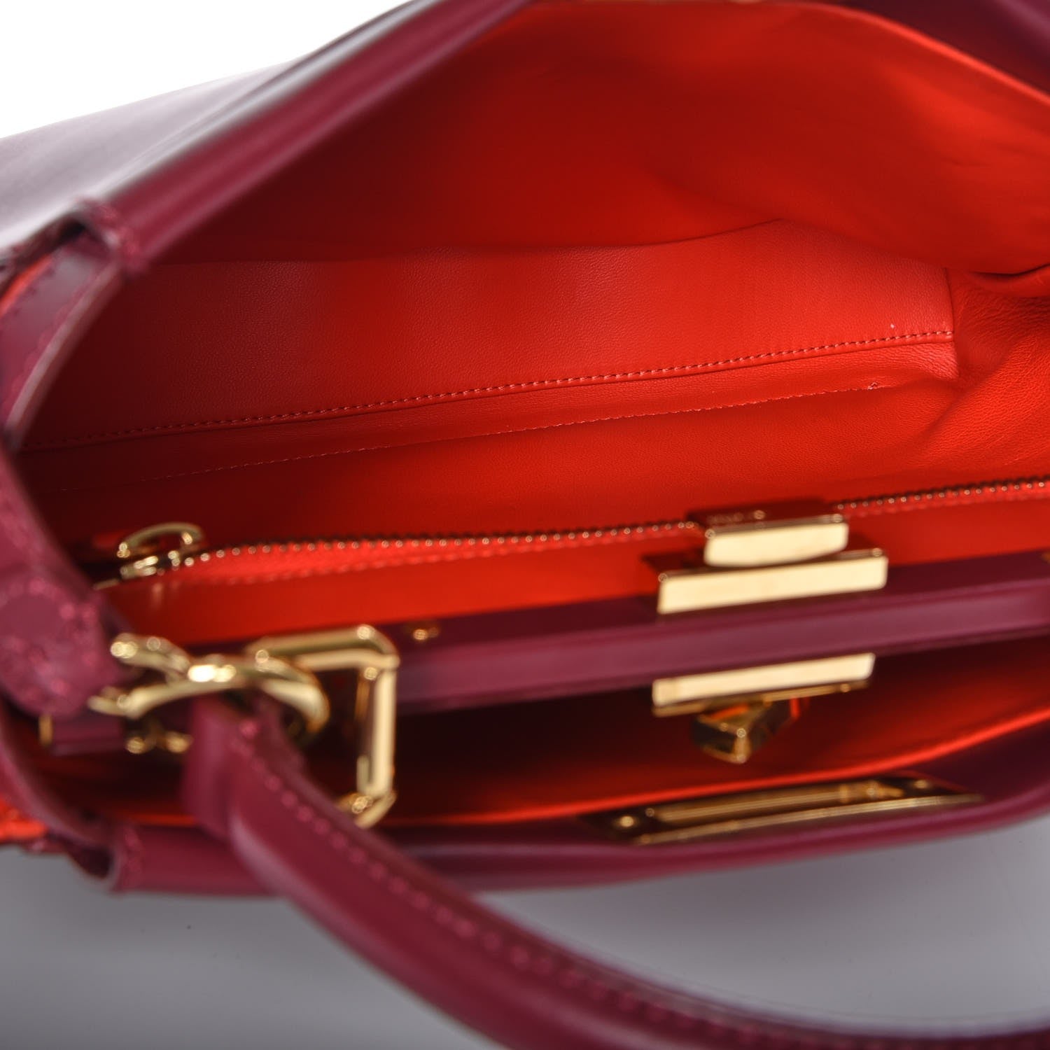 Fendi Vitello Morgan Shiny Nappa Medium Peekaboo Iconic Satchel Ciliegia Papavero 6 of 8