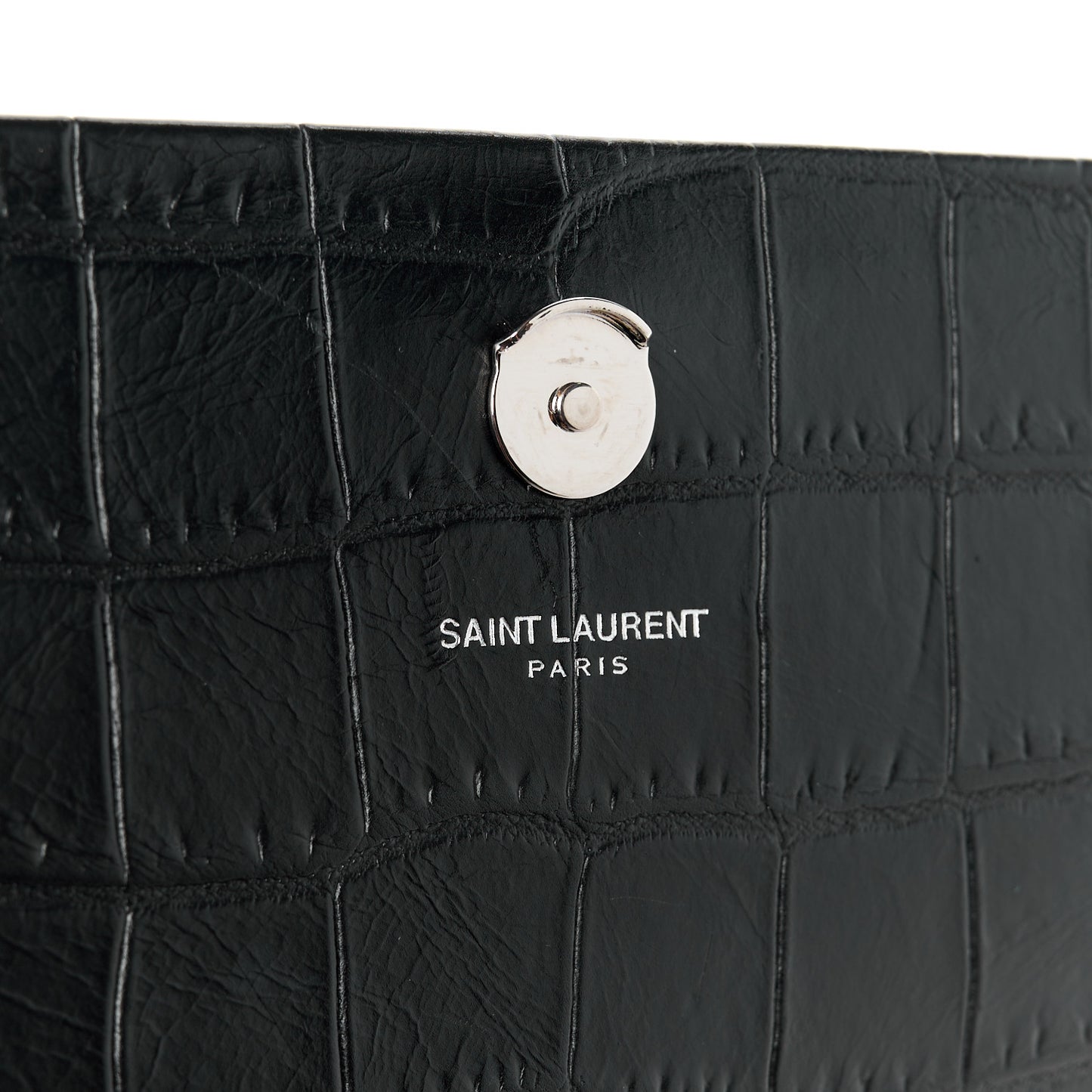 Calfskin Crocodile Embossed Medium Classic Monogram Kate Tassel Satchel Black
