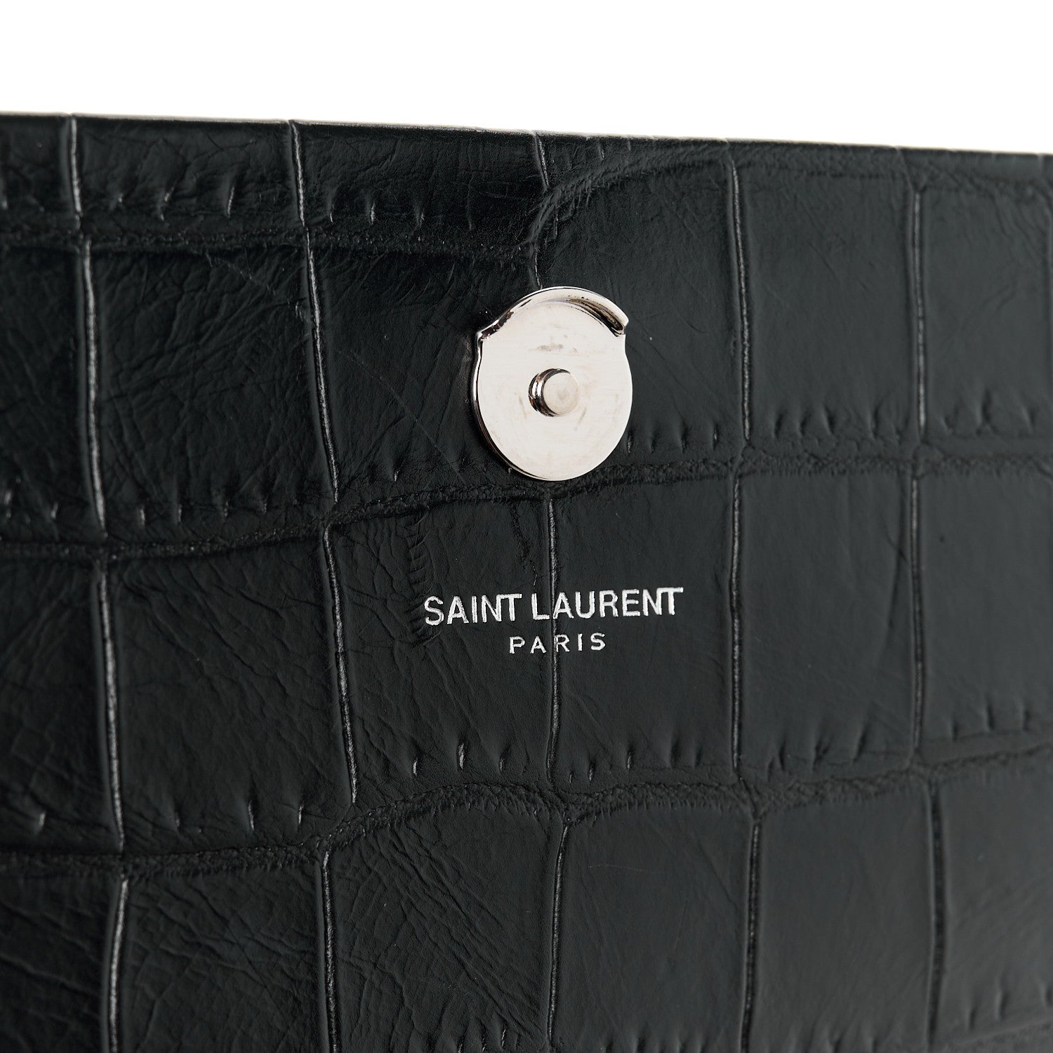 Saint Laurent Calfskin Crocodile Embossed Medium Classic Monogram Kate Tassel Satchel Black 7 of 11