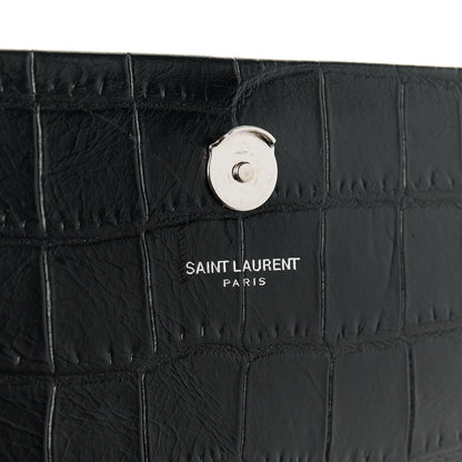 Saint Laurent Calfskin Crocodile Embossed Medium Classic Monogram Kate Tassel Satchel Black 7 of 11