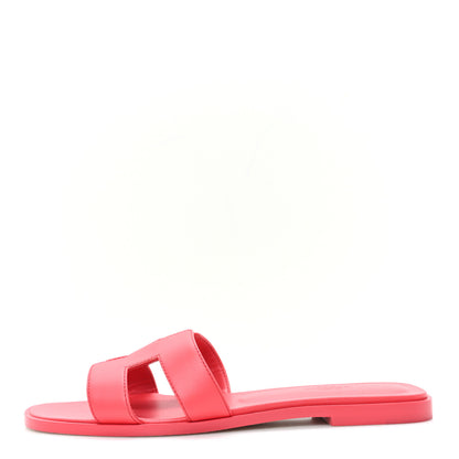 Hermes Box Calfskin Oran Sandals 38.5 Rouge Grenadine 1 of 10