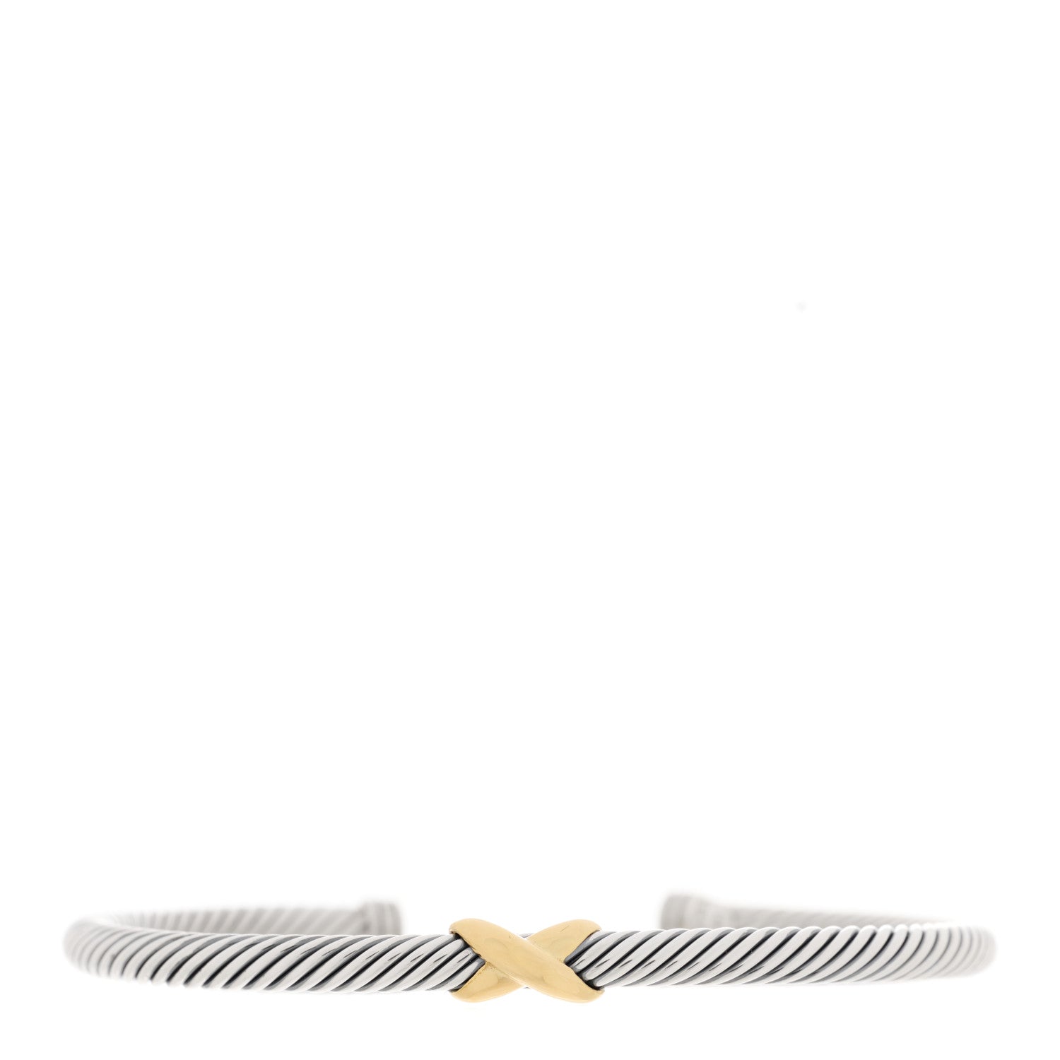 David Yurman Sterling Silver 18K Yellow Gold 4mm X Station Cable Bracelet 1 of 3