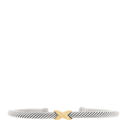 David Yurman Sterling Silver 18K Yellow Gold 4mm X Station Cable Bracelet 1 of 3