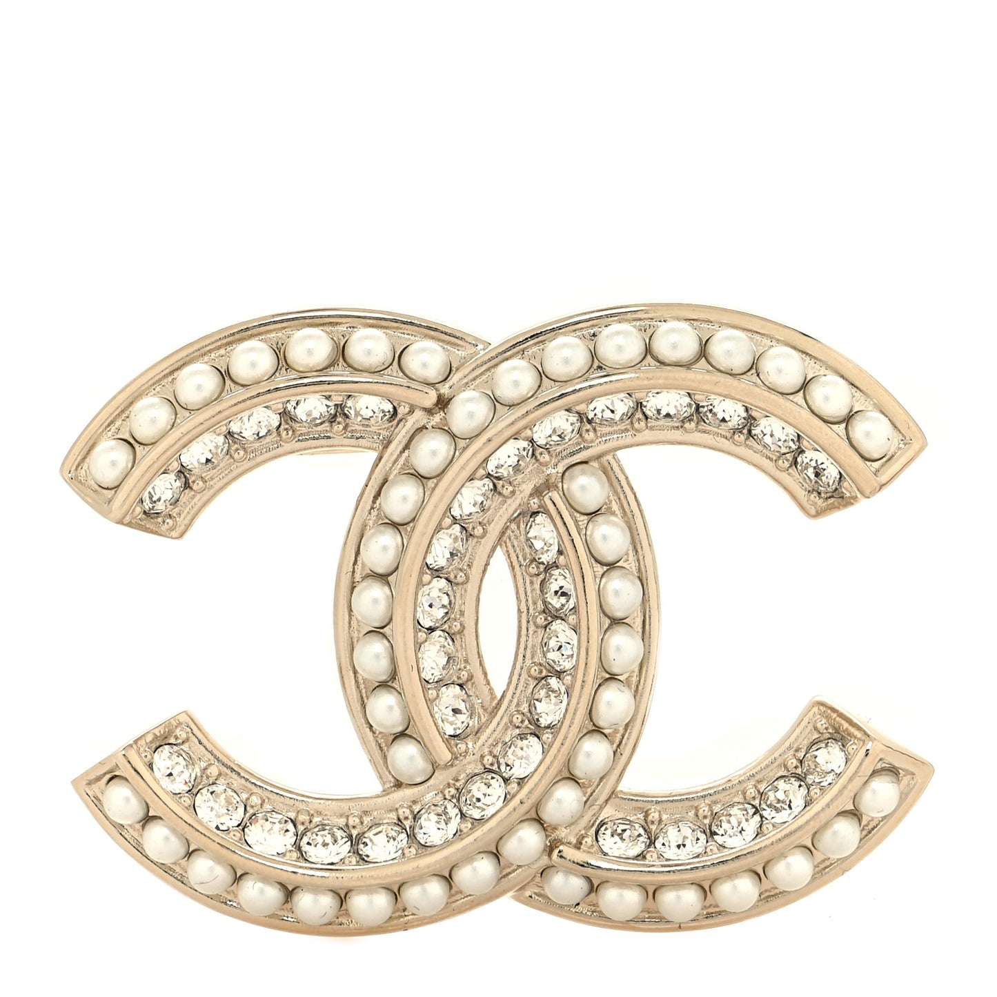 Pearl Crystal Queen of France CC Brooch Gold